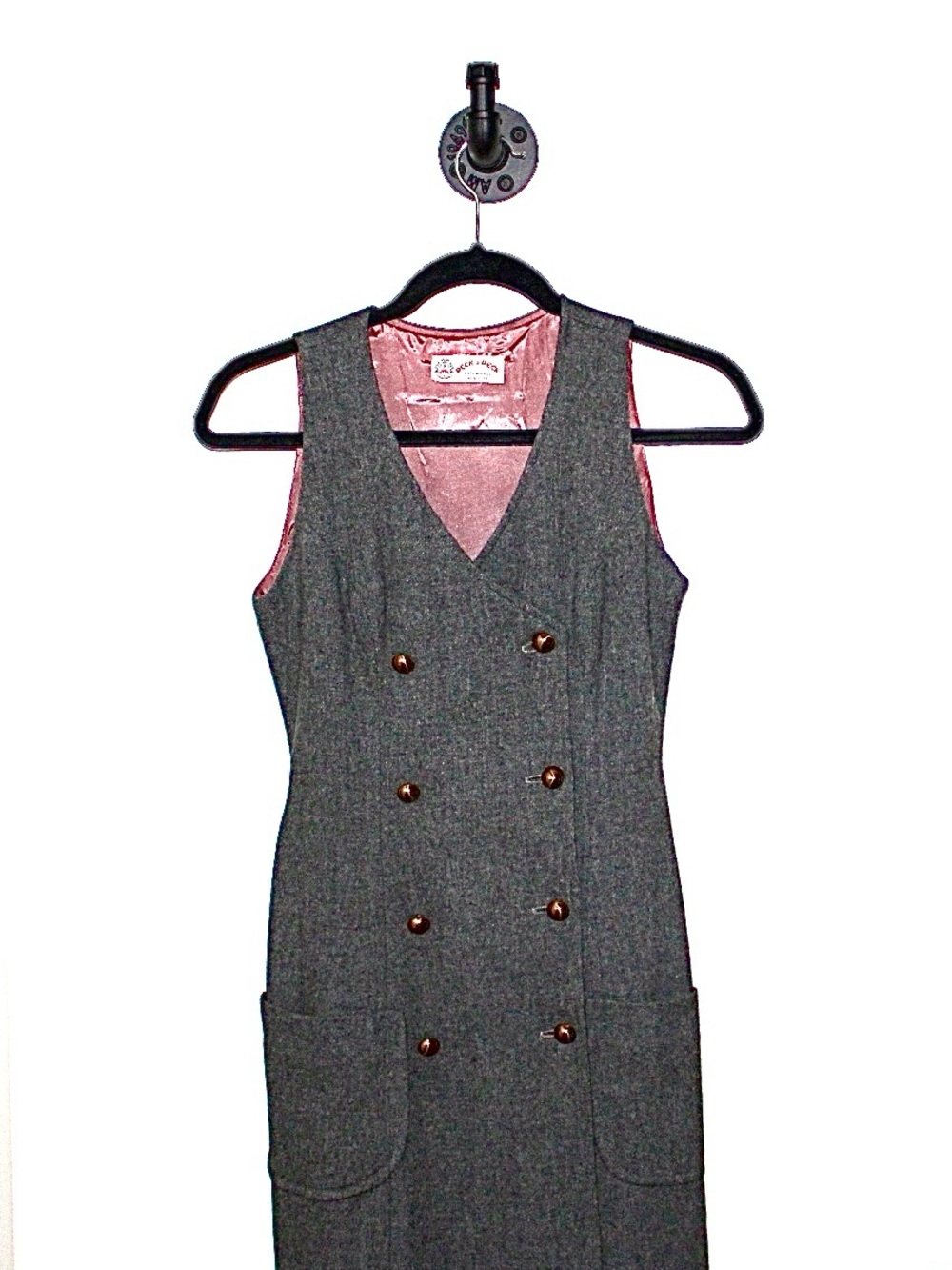 Peck & Peck Gray Sleeveless Double-Breasted Dress with Pink Lining